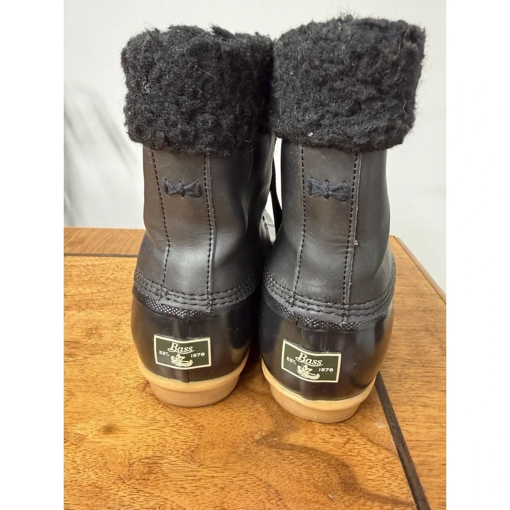 G.H. BASS Women's 8 Black Fur Duck Boots Waterproof Rain‎ Snow Leather Upper